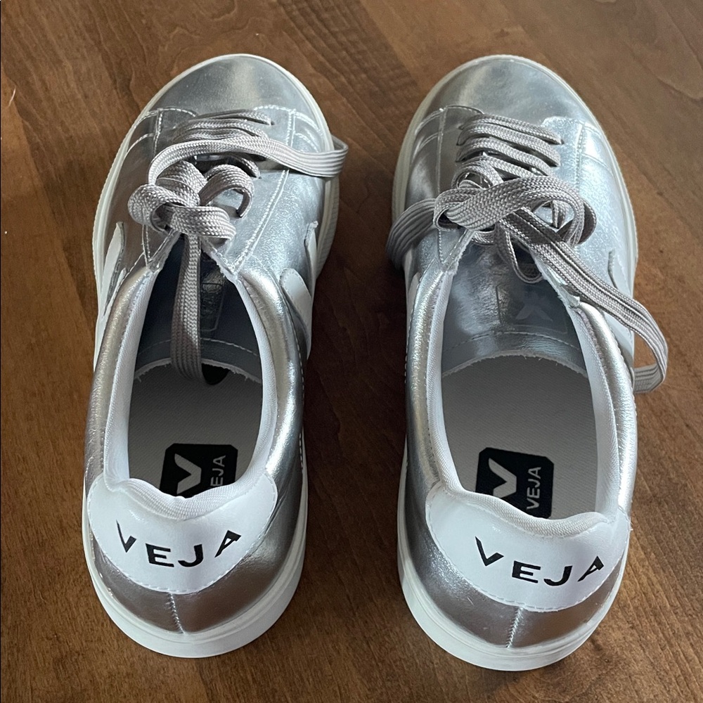 Veja style Metallic Silver Sneakers women size 8